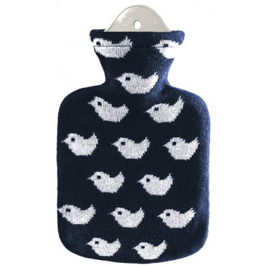 Wärmflasche 0.8l Strickbezug blau Baby Birds