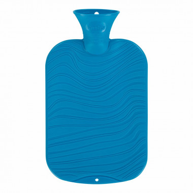Wärmflasche 2l Doppellamelle Wellen-Dekor blau